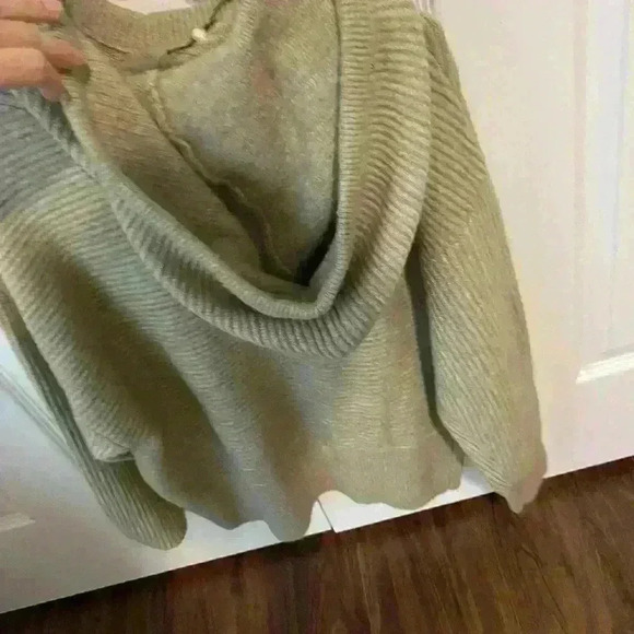 Calia Neutral Beige Ribbed Sweater Knit Hooded Pullover - Picture 6 of 9